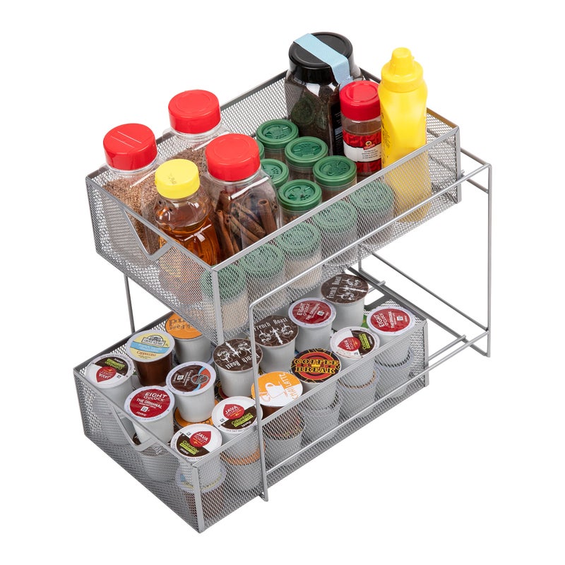 Mind Reader Accessory Organizer, Supply Storage, Makeup, Office, Kitchen, Metal Mesh, 8.25"L x 12.5"W x 12.5"H, Silver - Image 5